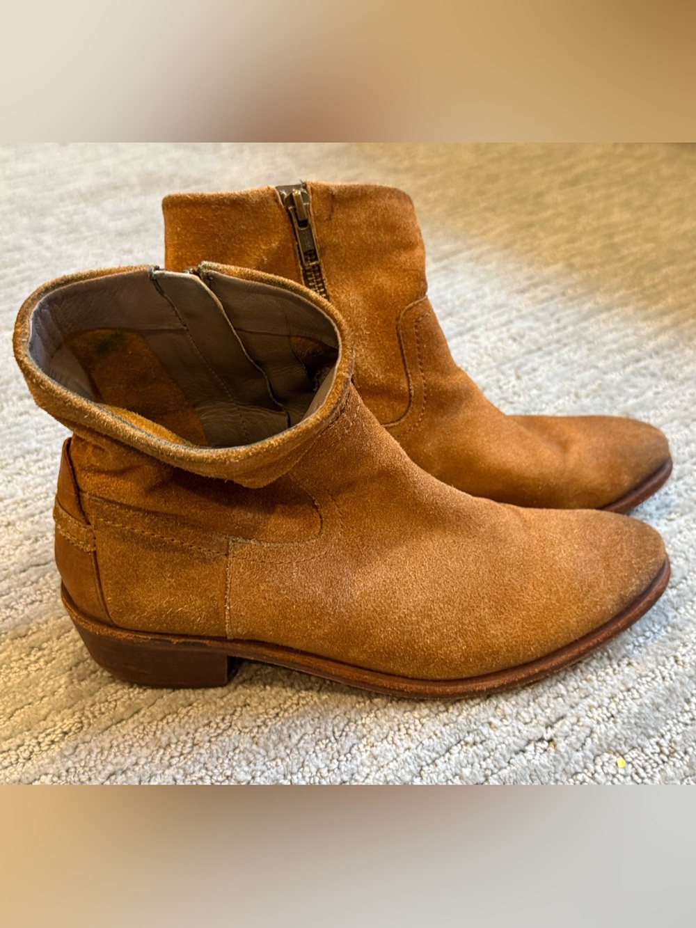 H by Hudson Brown Tan Suede Ankle Boot Booties Sz 37 / 7